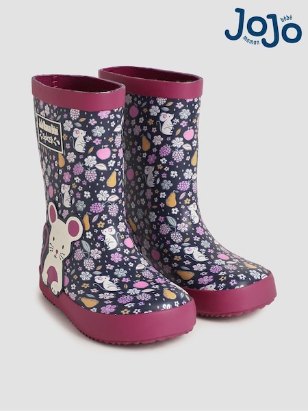 JoJo Maman Bébé Purple Mouse Printed Wellies (B23631) | €38 - €41