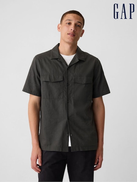 Gap Black Linen Cotton Short Sleeve Utility Shirt (B23643) | €31