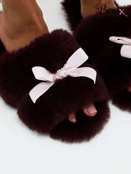 Púrpura - Zapatillas de pelo con lazo y corazón de Boux Avenue