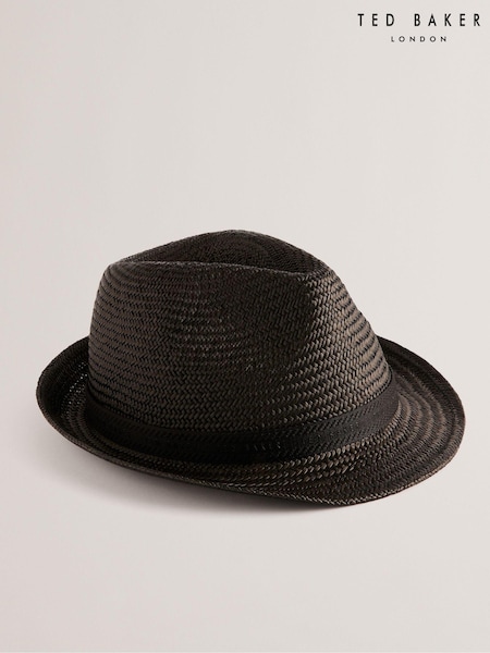 Ted Baker Black Panns Straw Trilby Webbing Trim Hat (B23694) | €27