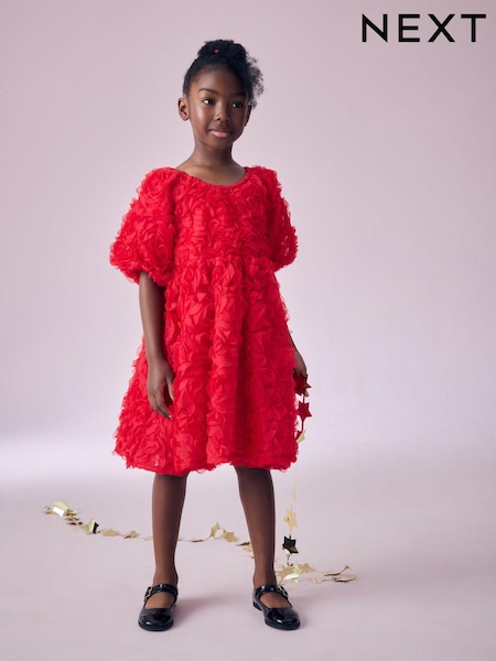 Red 3D Floral Print Occasion Dress (3-16yrs) (B23713) | €36 - €42