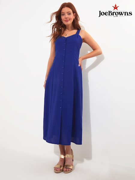 Joe Browns Blue Cobalt Linen Blend Button Through Full Skirt Maxi Dress (B23717) | €44.50