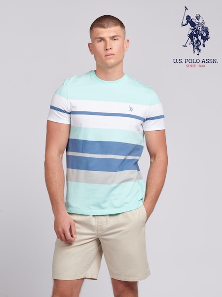 U.S. Polo Assn. Blue Mens Classic Fit Colourblock 100% Cotton T-Shirt (B23963) | 173 QAR