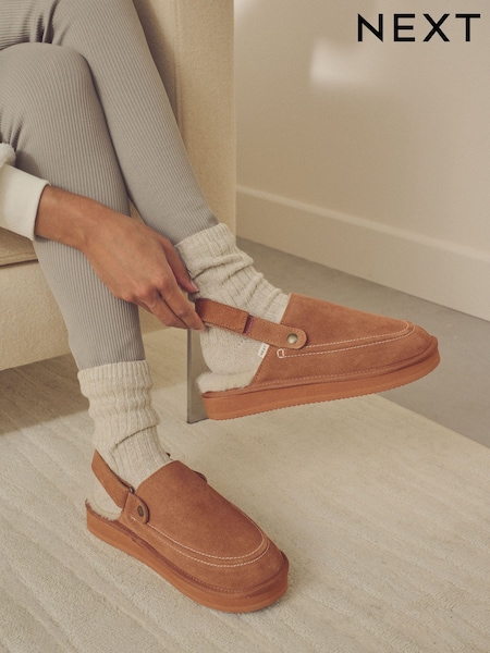 Tan Brown Suede Strap Mules Slippers (B23982) | AED71