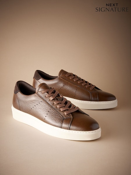 Brown Signature Leather Trainers (B24007) | €82