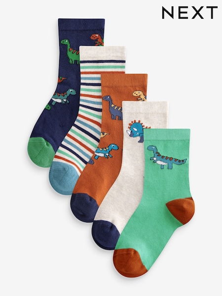 Braun/Grün/Marineblau Dinosaurier - Print Rich Socks 5 Pack (B24187) | 10 € - 13 €