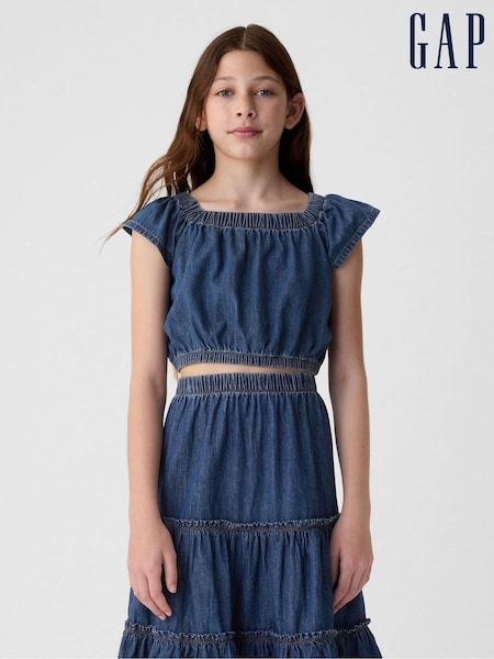Gap Blue Cotton Flutter Denim Crop Top (4-13yrs) (B24255) | €11.50
