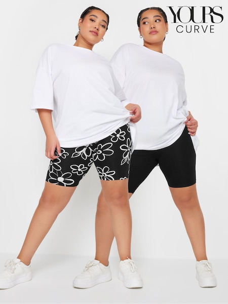 Yours Curve Black 2 PACK Floral Print Cycling Shorts (B24297) | €31