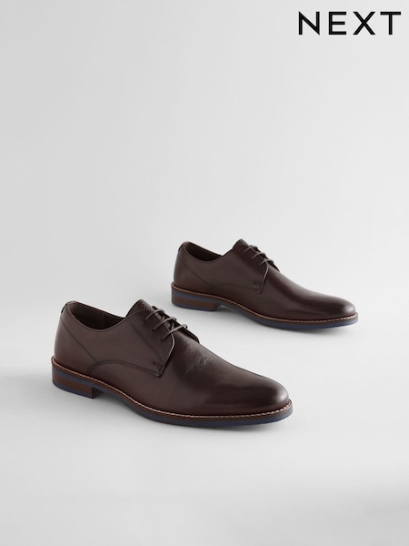 Brown Standard Fit Leather Derby Shoes with Navy Contrast Sole (B24334) | € 82