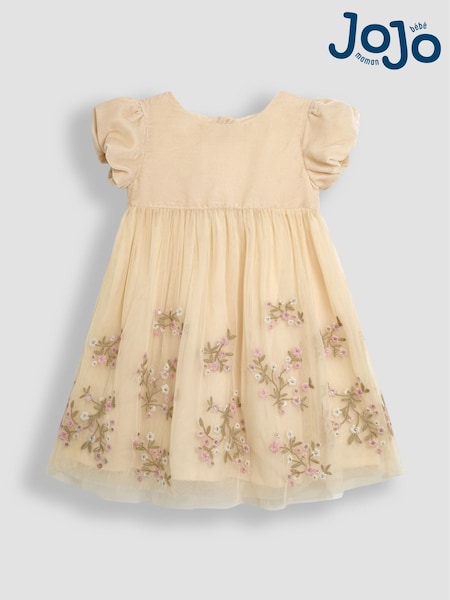JoJo Maman Bébé Cream Floral Embroidered Tulle Party Dress (B24356) | €72 - €81
