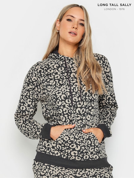 Long Tall Sally Charcoal Grey & Brown Leopard Print Hoodie (B24448) | €35