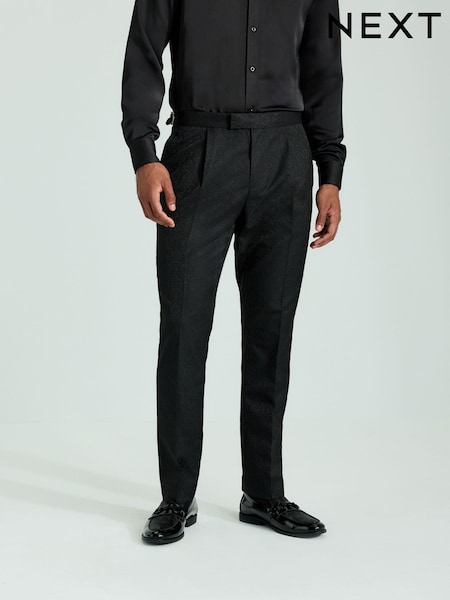 Black Tonal Jacquard Tuxedo Trousers (B24601) | 111 QAR
