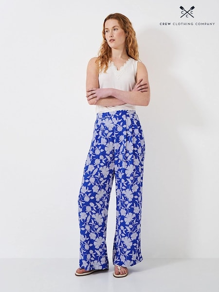 Crew Clothing Company Blue Wide Leg Print 100% Cotton Trousers (B24633) | €37