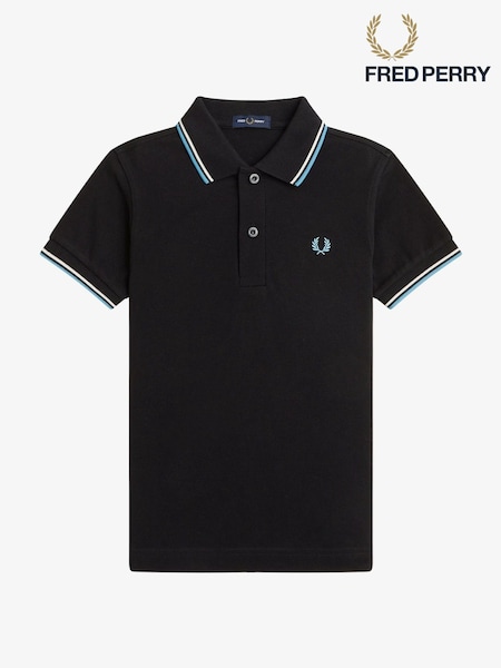Negru/Ocru/Soft Albastru - Bluză polo Fred Perry Kids cu dungi pe margine (B24668) | 234 LEI