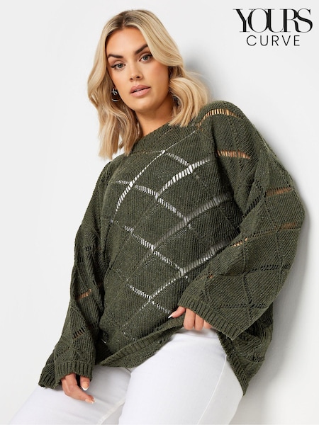 Yours Curve Green Ladder Stitch Jumper (B24674) | €42
