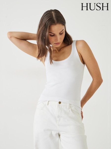 Hush White Seth Low Scoop Ribbed Vest (B24685) | AED169