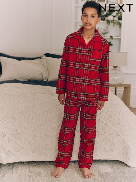 Red Check Matching Family Kids Christmas Flannel 100% Cotton Pyjamas (9mths-16yrs) (B24748) | €16 - €23