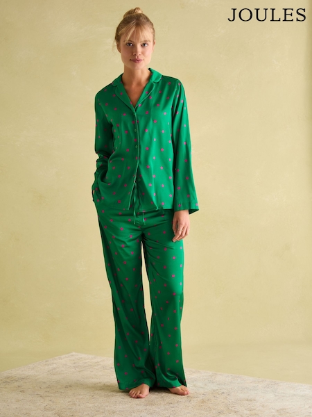 Joules Bonnie Green Satin Pyjama Set (B24755) | R$ 385