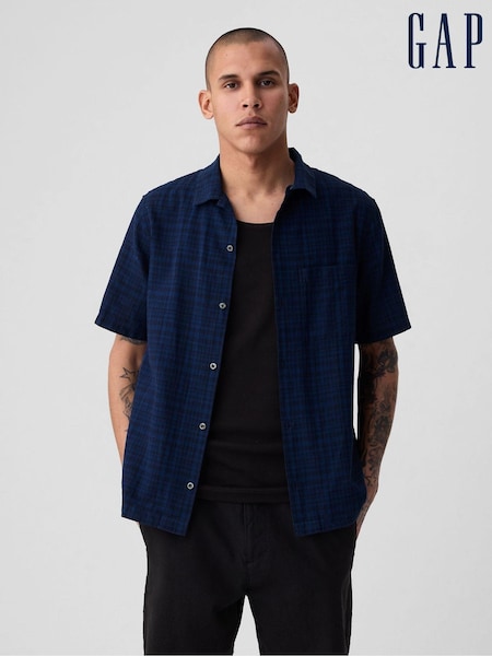 Gap Navy Blue Linen Cotton Short Sleeve Shirt (B24768) | €18.50