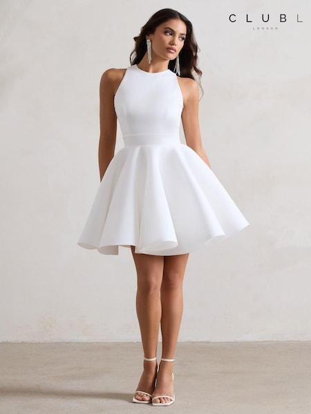 Club L London White Waverly  Racer-Neck Sleeveless Skater Mini Dress (B24906) | €53