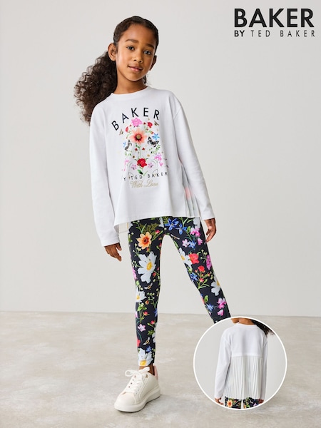 Baker by Ted Baker 2 Piece Multi Floral Print Back Pleat T-Shirt & Printed Legging Set (B24924) | R$ 325 - R$ 395