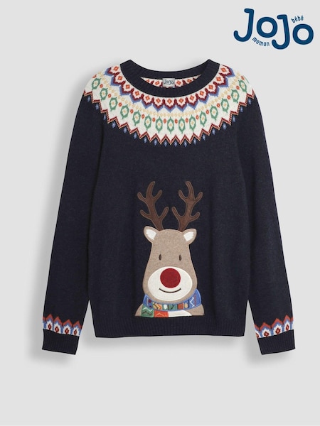 JoJo Maman Bébé Navy Blue Mens Reindeer Jumper (B24936) | €67