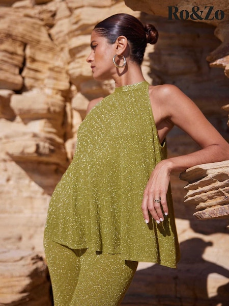Ro&Zo Green Sheer Metallic Knit Swing Top (B24979) | €43.50