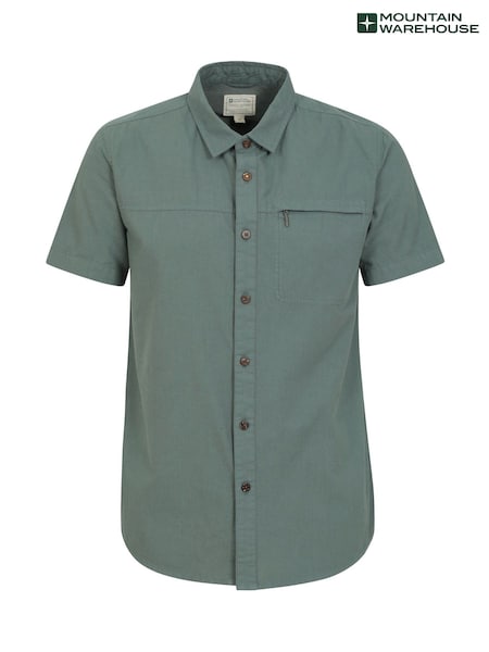 Mountain Warehouse Khaki Green Mens Coconut Slub Texture Short Sleeve 100% Cotton Shirt (B25001) | €38