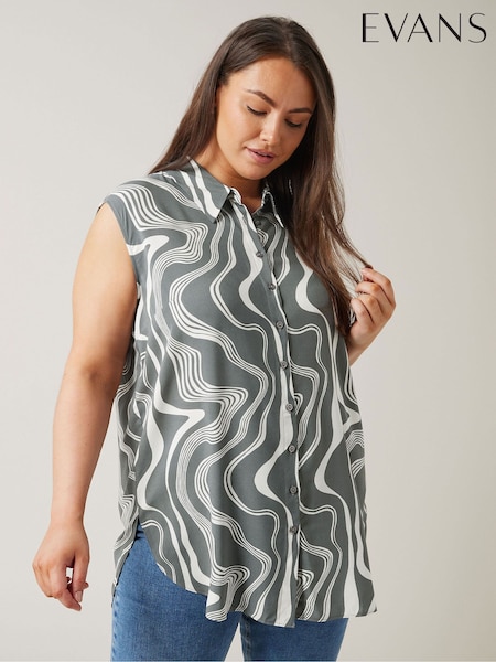 Evans Curve Abstract Print Sleeveless Shirt (B25004) | AED84