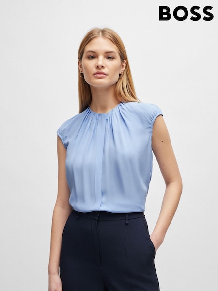 BOSS Blue Regular Fit Cap Sleeved Blouse With Gathered Details (B25064) | €108