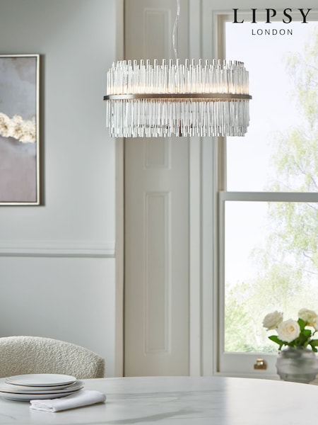 Lipsy Brushed Silver Pendant Round Glass Ceiling Light (B25104) | €266