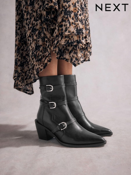 Black Tabitha Simmons Buckle Jenna Leather Ankle Boots (B25160) | €82