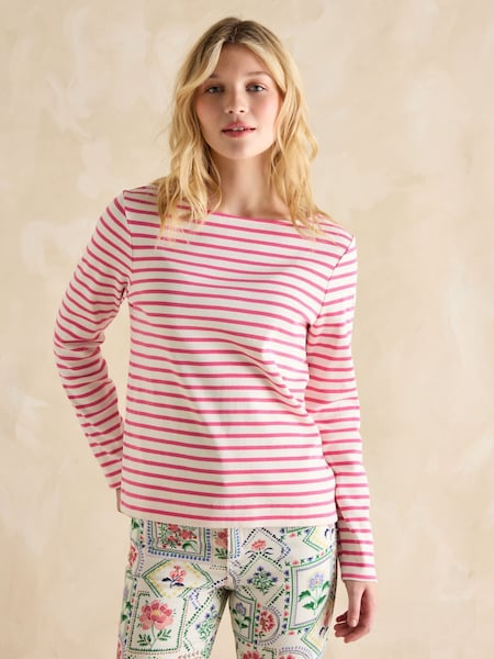 Joules Harbour Bright Pink Boat Neck Breton Top (B25191) | kr428