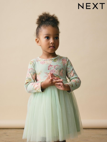 Vihreä - Long Sleeve Mesh Dress (3mths-7yrs) (B25199) | €15 - €17