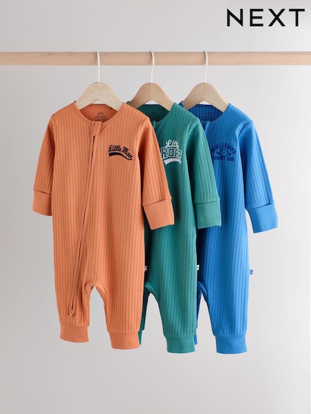Varios tonos con inscripción Little Man - Baby Two Way Zip Footless 100% Cotton Sleepsuits 3 Pack (0mths-3yrs) (B25234) | 26 € - 29 €