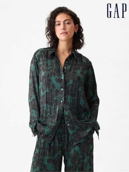 Gap Green Pleated Satin Oversized Shirt (B25247) | €29
