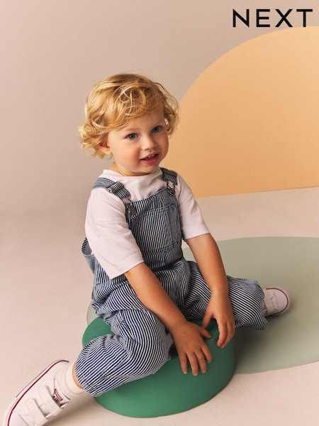 Blue/White Ticking Stripe 100% Cotton Carpenter Dungarees (3mths-7yrs) (B25311) | $42 - $50