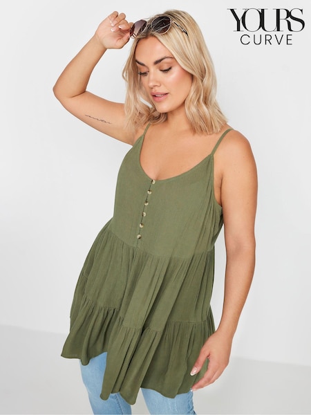 Zielony - Yours Curve YOURS Curve Dusty Pink Crinkle Tiered Vest Top (B25345) | 125 zł