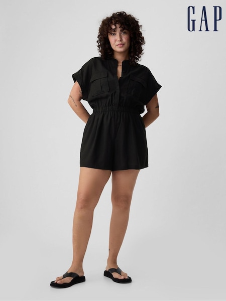 Gap Black Linen Blend Utility Playsuit (B25356) | €25