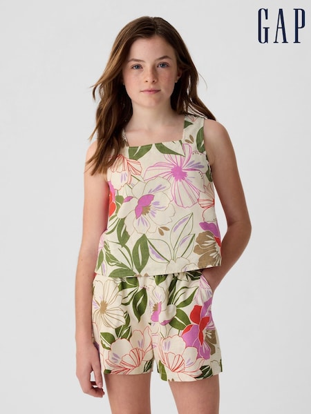 Gap Natural Floral Linen Cotton Square Neck Tank Top (4-13yrs) (B25366) | €11.50