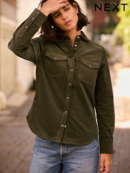 Khaki Green Long Sleeve Corduroy Shirt (B25419) | €28