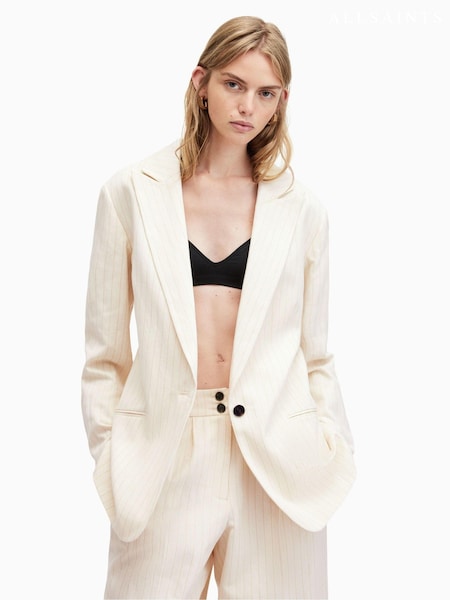 AllSaints White Payton Cotton Linen Blazer (B25510) | €133