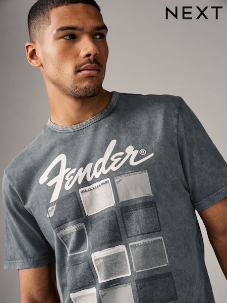 Black Fender Amp Regular Fit Band Graphic Print T-Shirt (B25534) | €27