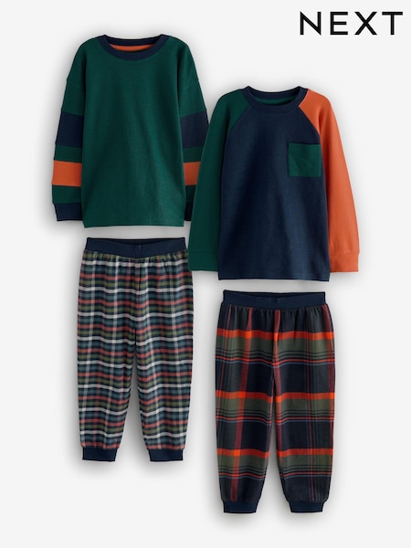 Grün/Orange - 2 Pack Long Sleeve Woven Check Pyjamas (3-16yrs) (B25541) | 37 € - 50 €