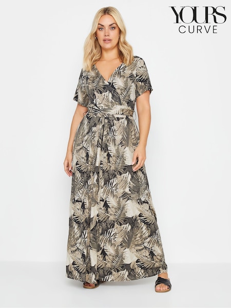 Yours Curve Green Leaf Print Wrap Maxi Dress (B25559) | €53