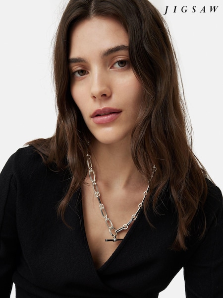 Jigsaw Silver Plated Trombone Link Chain Necklace (B25564) | AED291