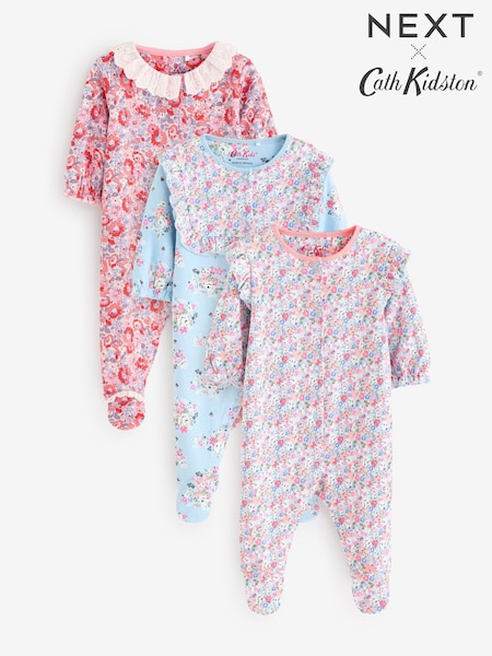 Azul - Cath Kidston Floral Baby 100% Cotton Sleepsuits 3 Pack (B25586) | 36 € - 39 €