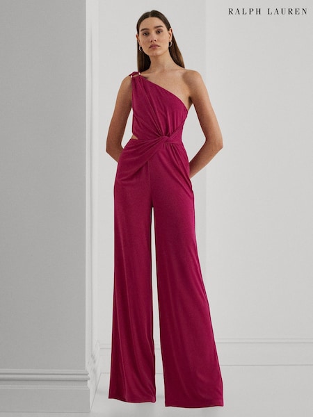 Lauren Ralph Lauren Dark Red Isamy Twist Front Jersey One Shoulder Jumpsuit (B25590) | €185