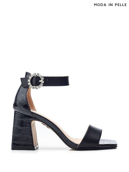 Moda in Pelle Scilla Square Toe Two Part Glitz Buckle Block Sandals (B25593) | 220 QAR