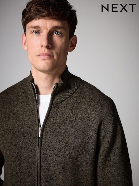 Kaki zelena - Regular Fit 100% Cotton Premium Zip-Through Jumper (B25616) | € 48